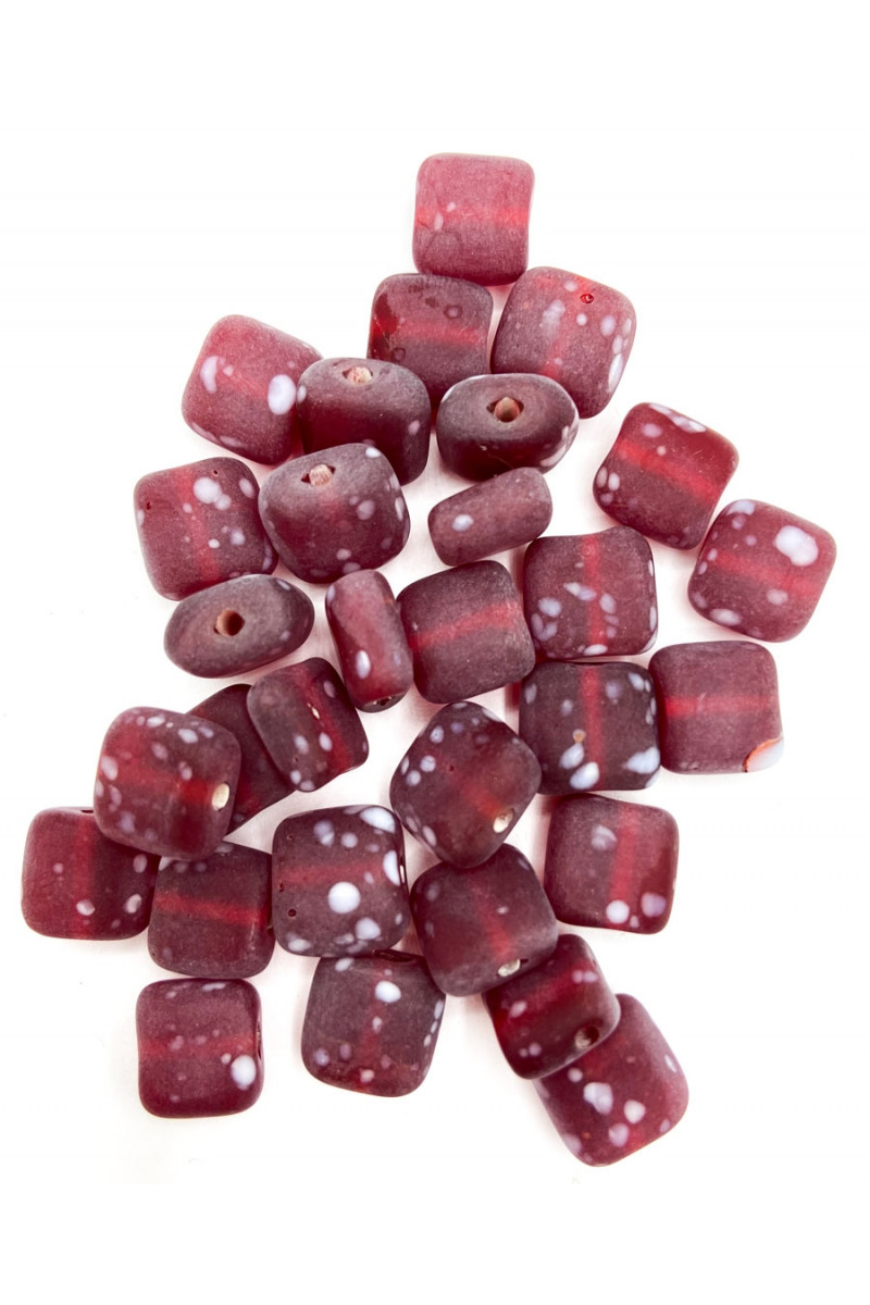 Mat dark red Indian glass beads in tile shape. Package of 30 glass beads.