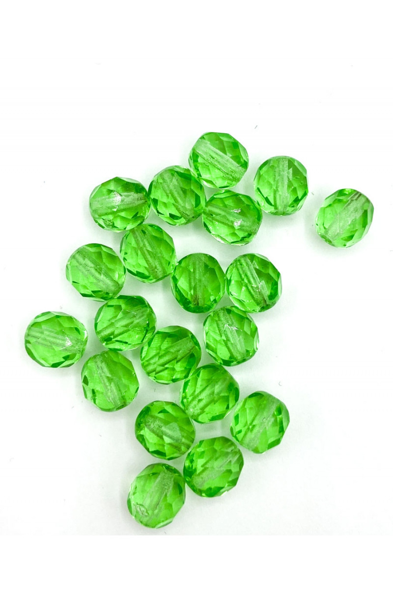 Czech fire polished glass beads. Green faceted beads.