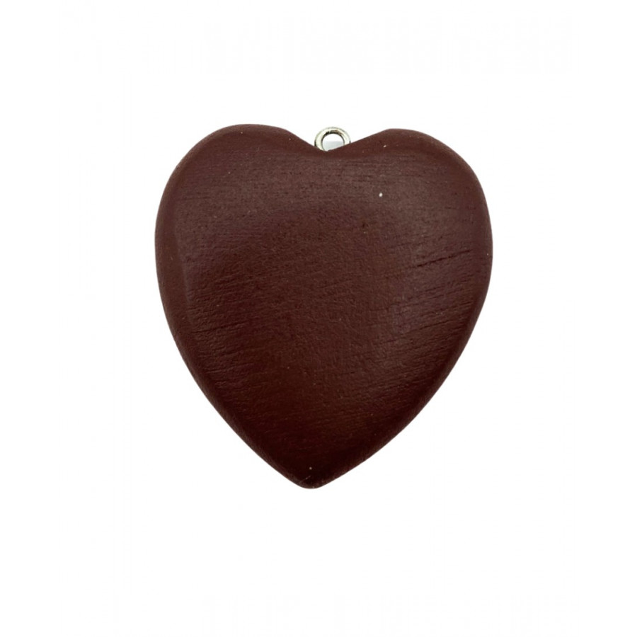 Wooden heart dark cherry brown 39x44mm