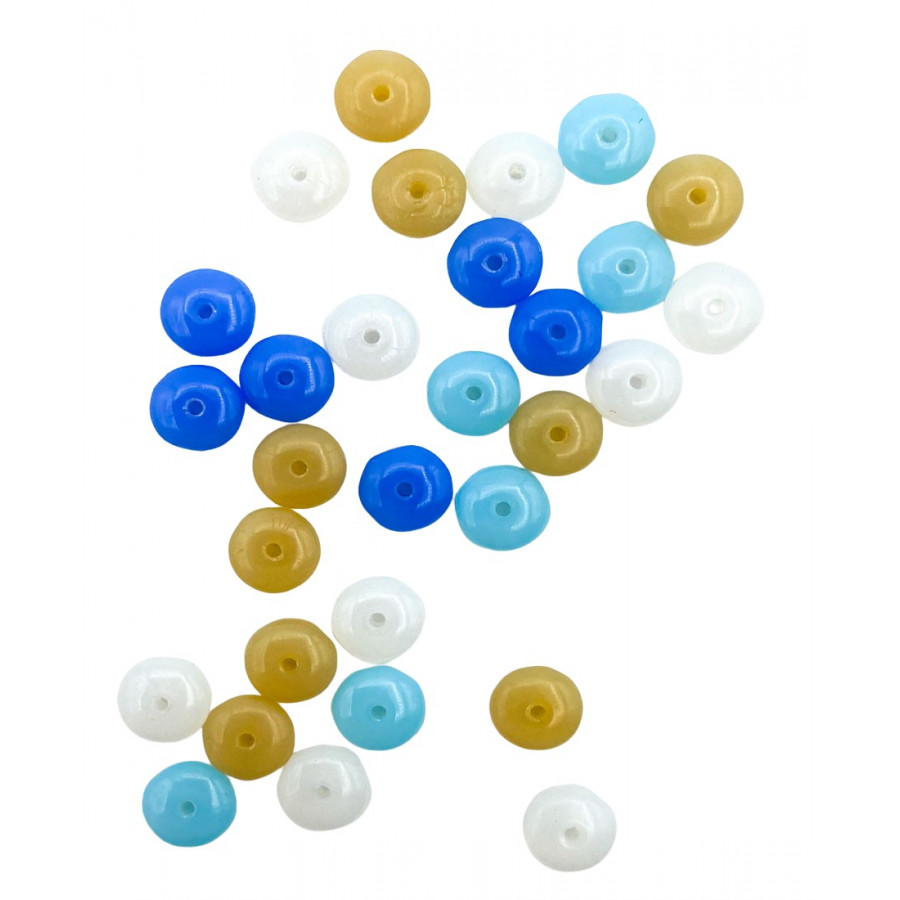 Czech glass beads. Blue color mix. Lentils rondelle glass beads. 30 beads.