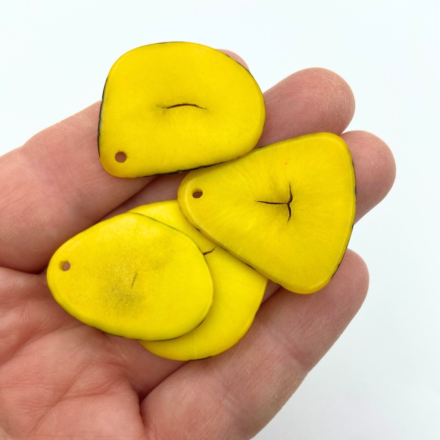 4pcs tagua nut charms yellow