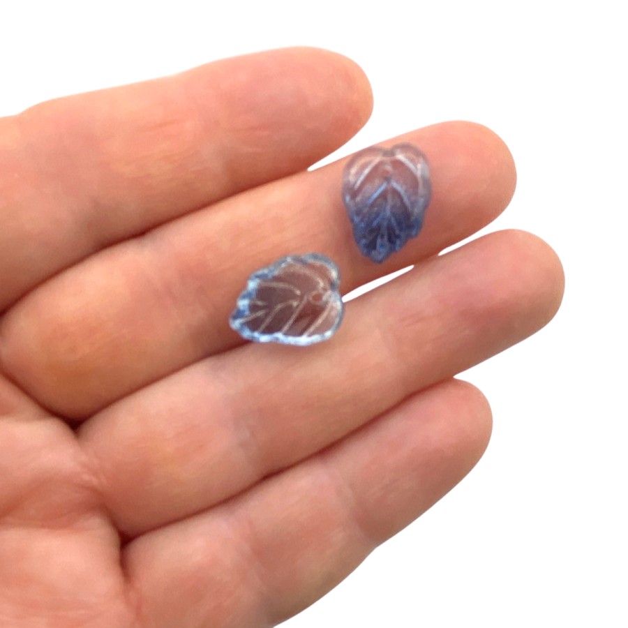 2pcs glass charms leaf blue 10x13mm