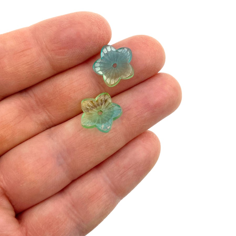 2pcs glass flower charms 12mm blue/green