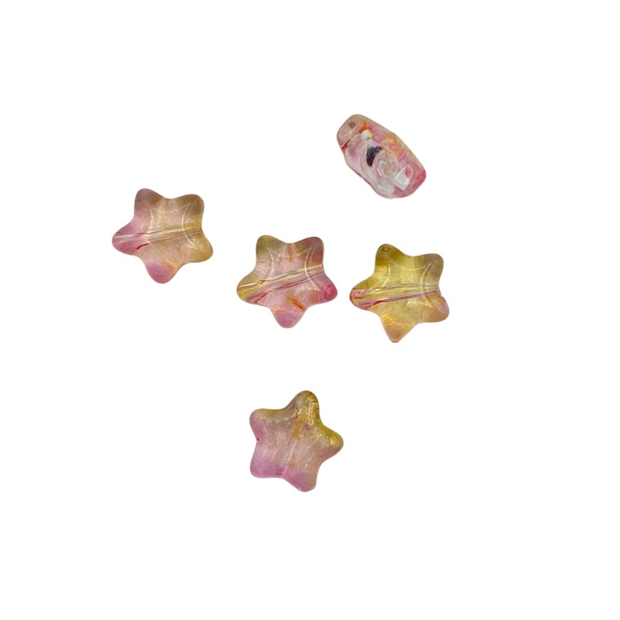 5pcs glass star beads 8mm yellow-rose