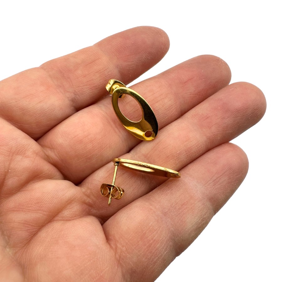 Ear stud pair 19x10mm stainless steel gold colour