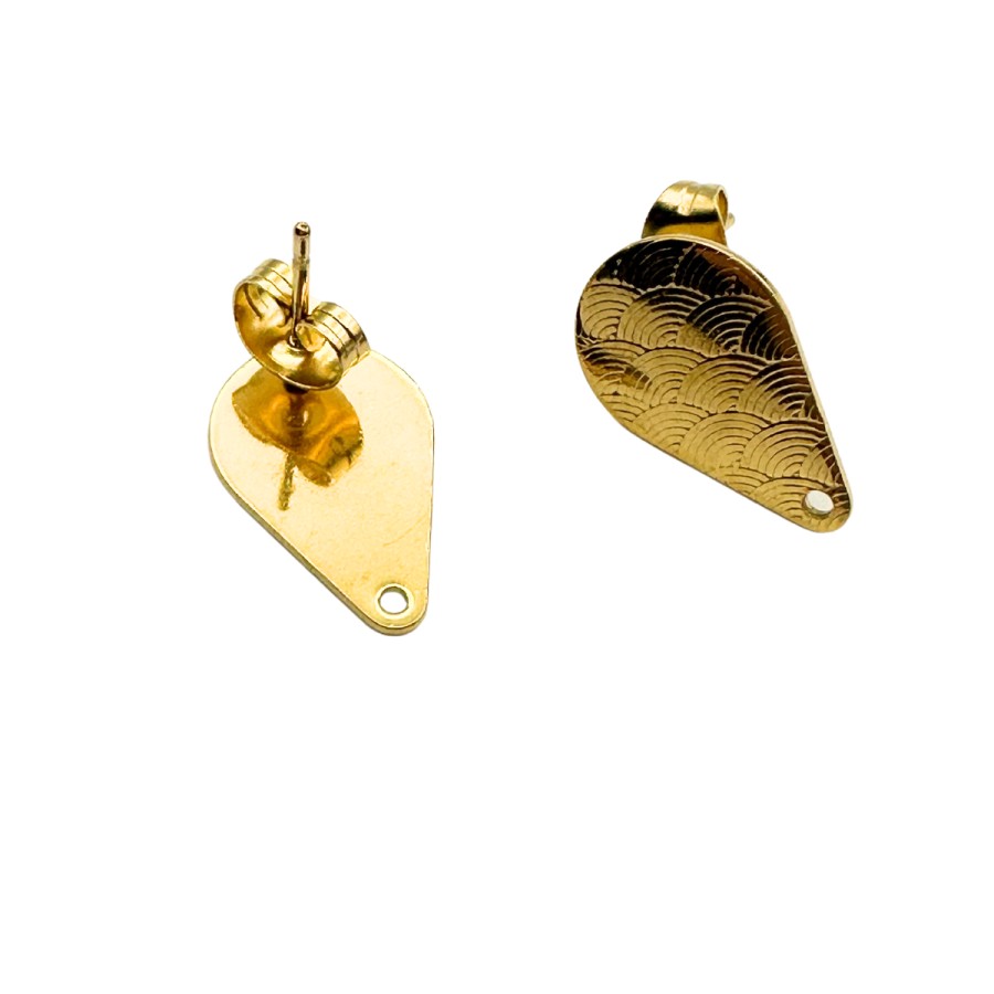 Ear stud pair 16x10mm stainless steel gold colour