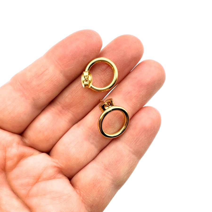 Ear stud pair 14 mm Stainless steel gold colour