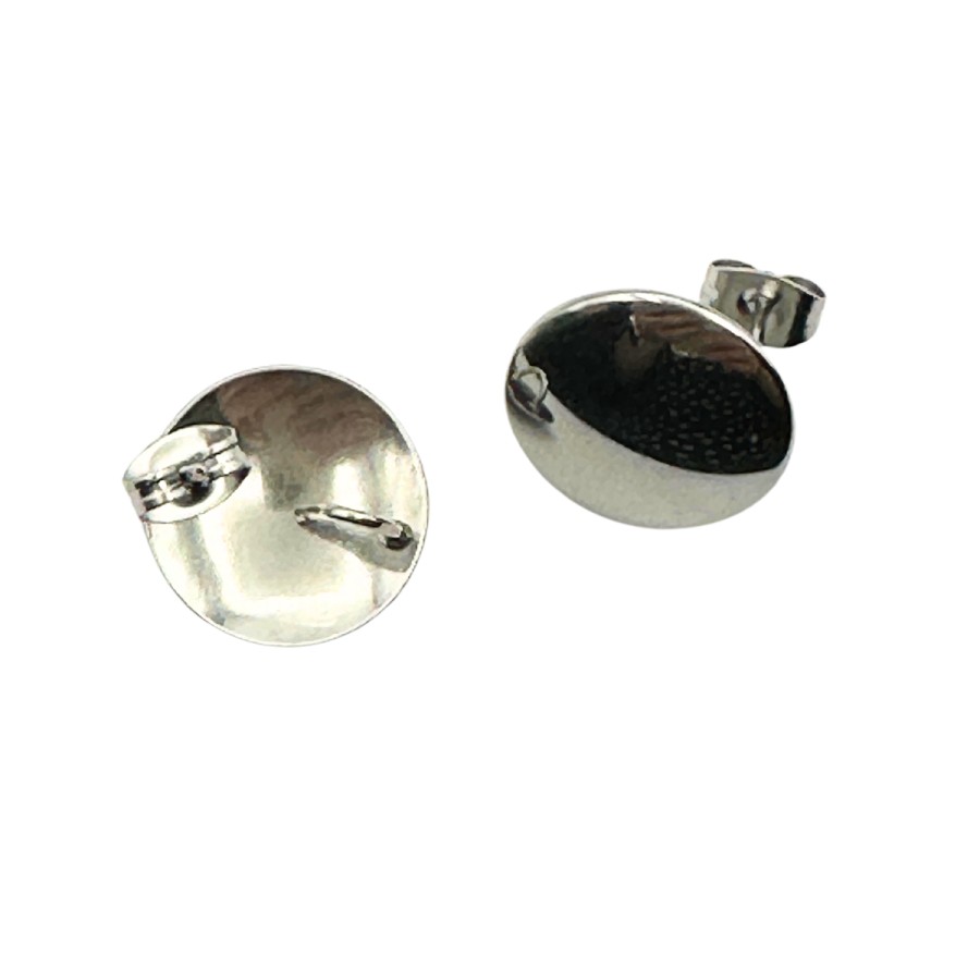 Ear stud pair stainless steel 15mm silver colour