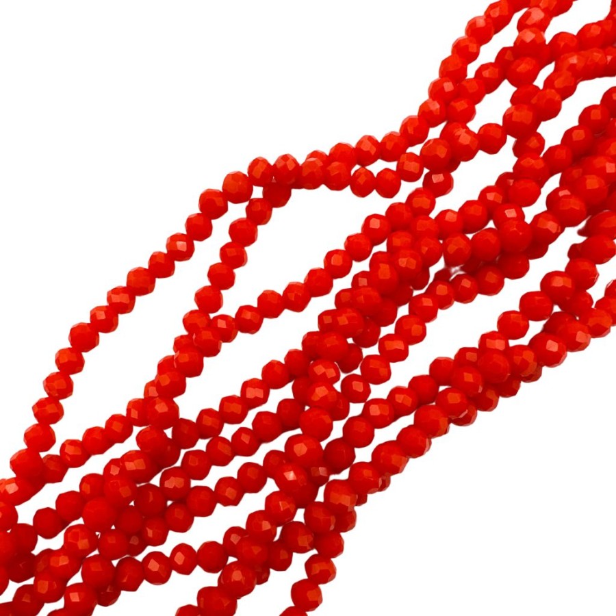 43cm faceted 4x3mm glass bead strand orange red