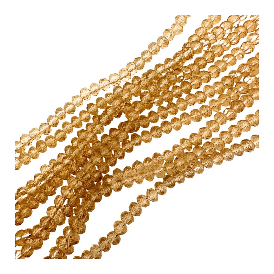 43cm faceted 3x4mm glass bead strand beige