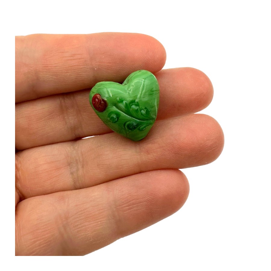 Lampwork 20mm glass heart pendant/bead green