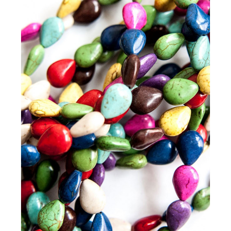 Multicolour synthetic howlite strand. Drop shape beads.
