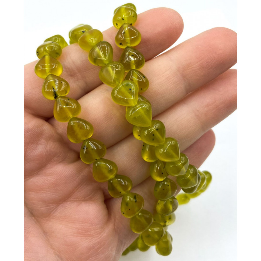 Olive opal 8mm heart strand