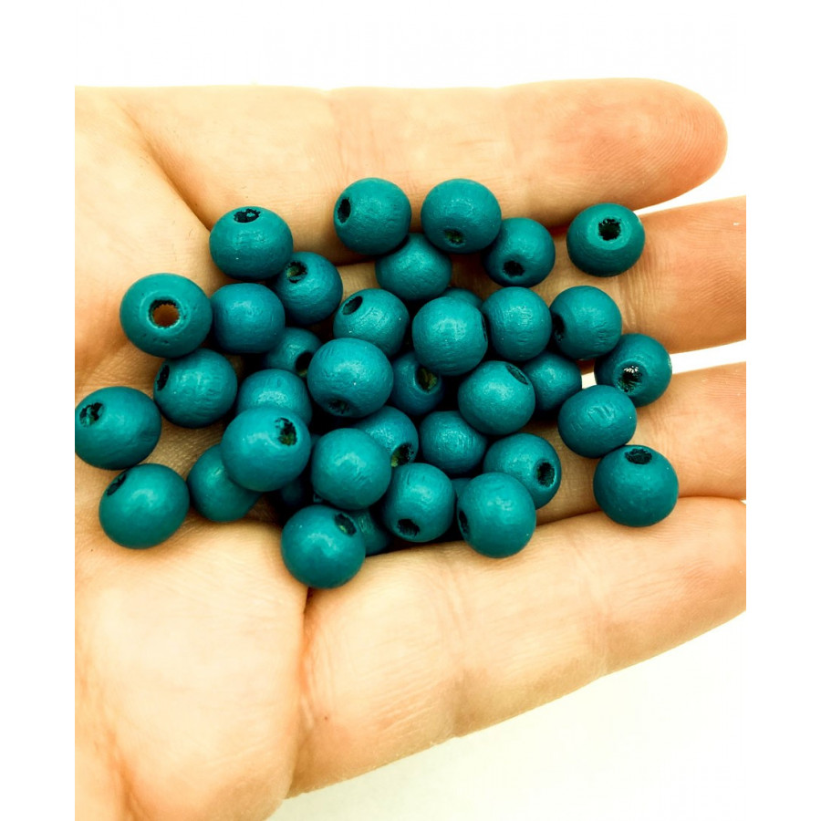 Wooden beads 8mm 40pcs petrol blue