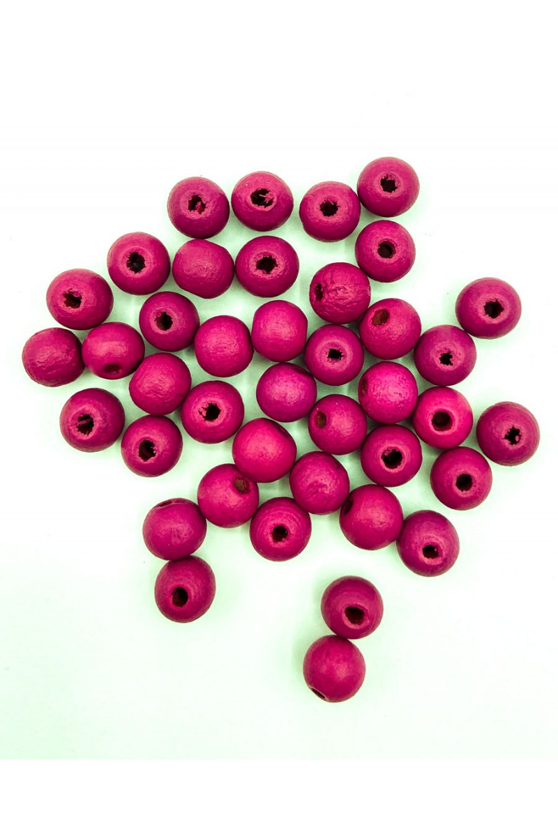 40 pieces wooden fuchsia colour round beads.