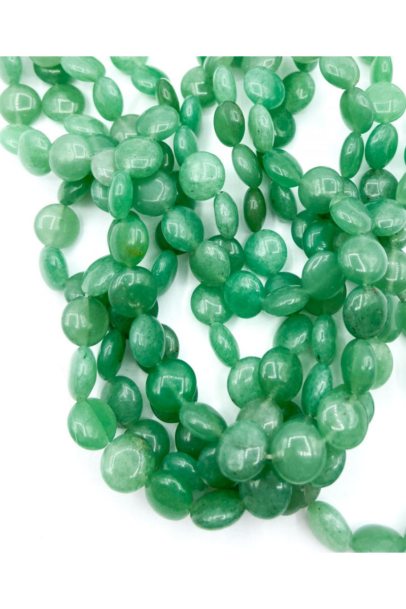 Green aventurine gemstone buttons. 38 cm strand of 40 10 mm button beads.