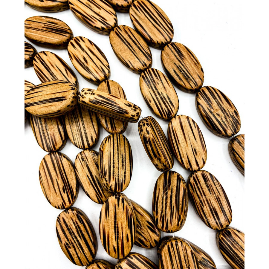 Patikan wooden beads from Philippine. Large oval flat wooden bead strand.