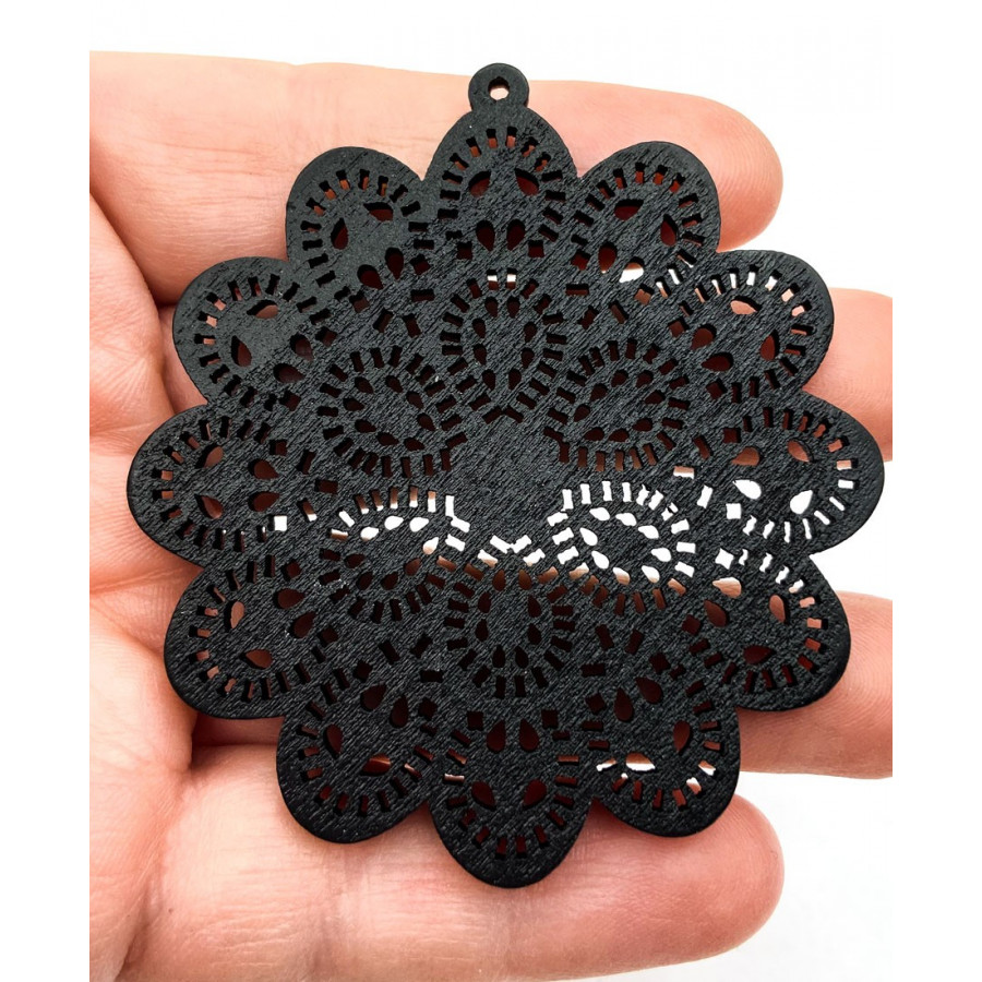Wooden flower pendant 6cm black