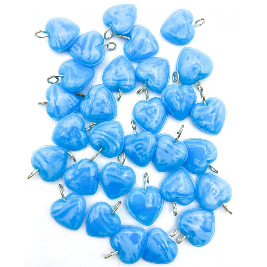 Indian glass heart 30pcs 13mm turquoise