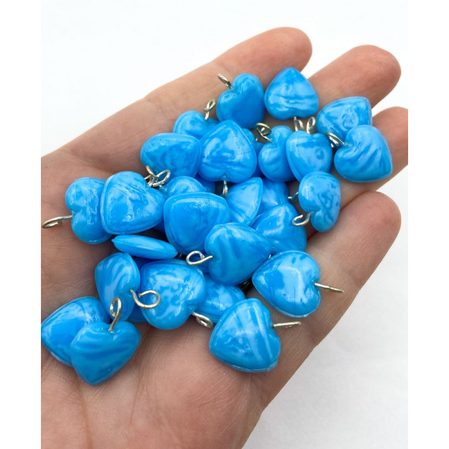 Indian glass heart 30pcs 13mm turquoise