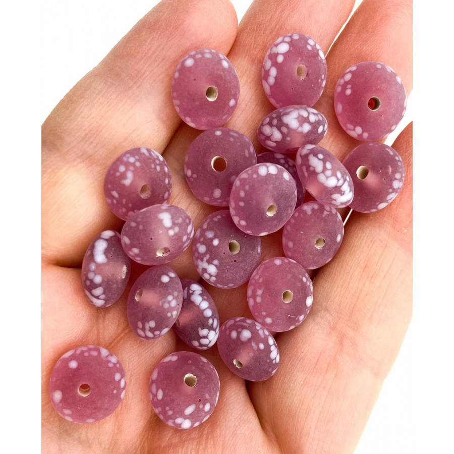 Indian glass rondelle 11x6mm 20pcs frost lilac/rose