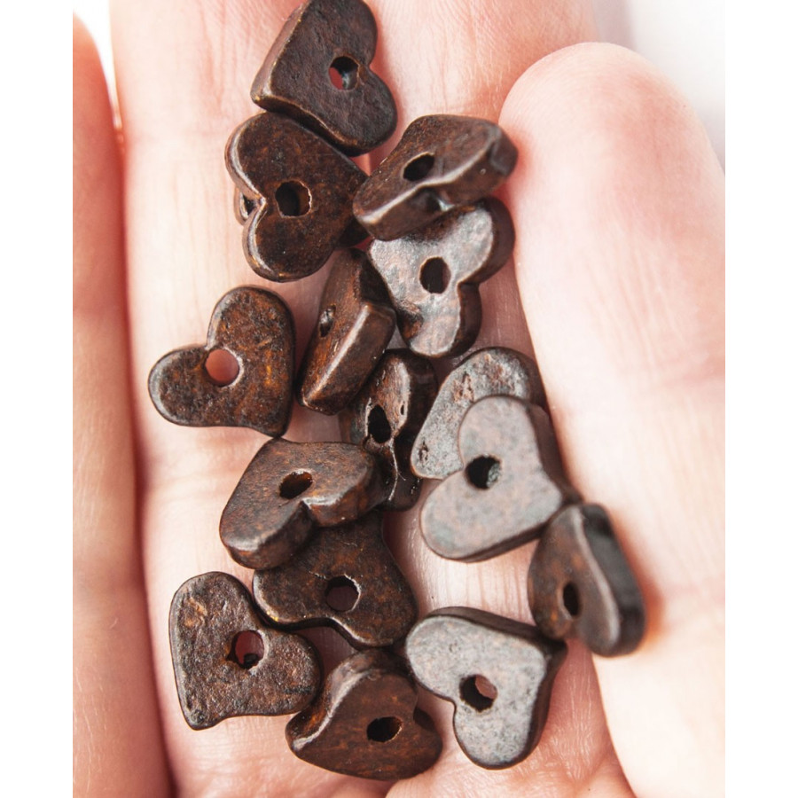 10pcs ceramic heart charms 10mm brown