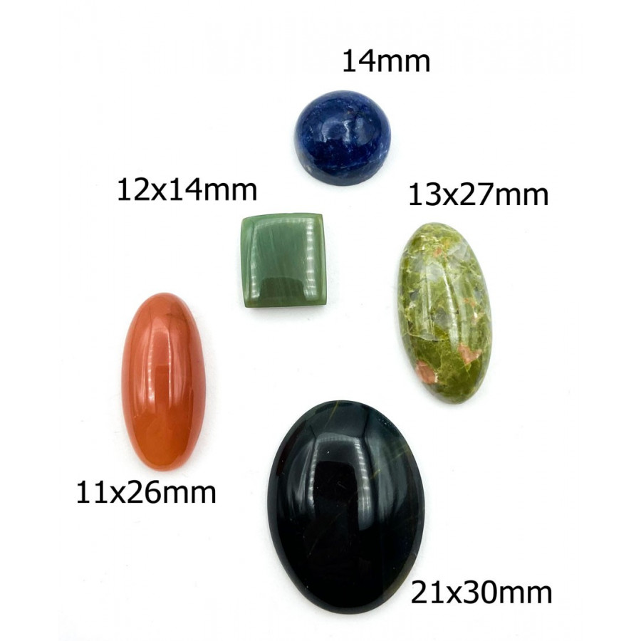 Gemstone cabochons mix, use for jewellery making. pack of 5 mixed cabochons.