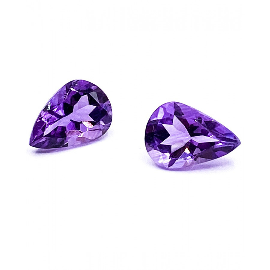 Amethyst pair for earrings. Faceted gemstones, pear shape.