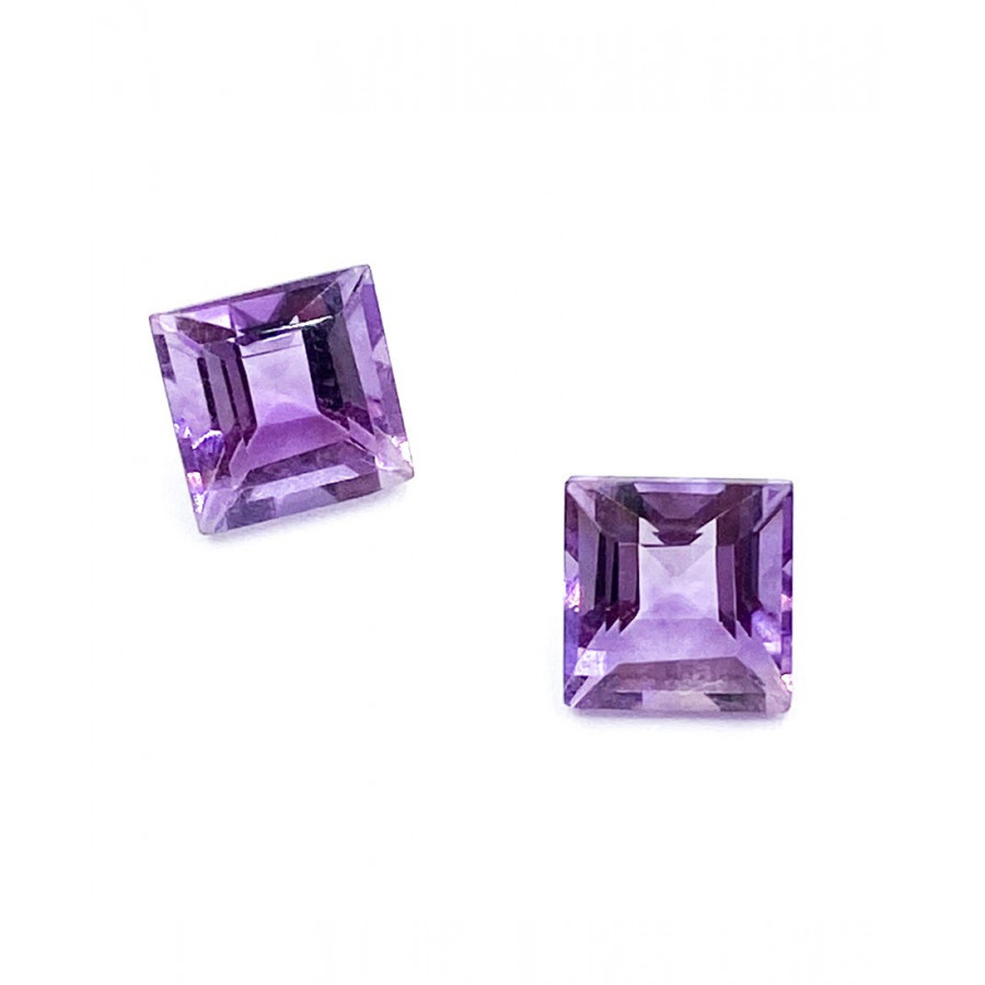 Matching earring amethyst pair. 6 mm square gemstone pair.